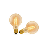 Two vintage-style light bulbs on a white background